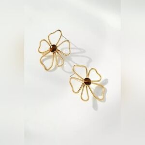 Anthropologie,  Abstract Floral Earrings, Gold Tone/Brown, NEW!